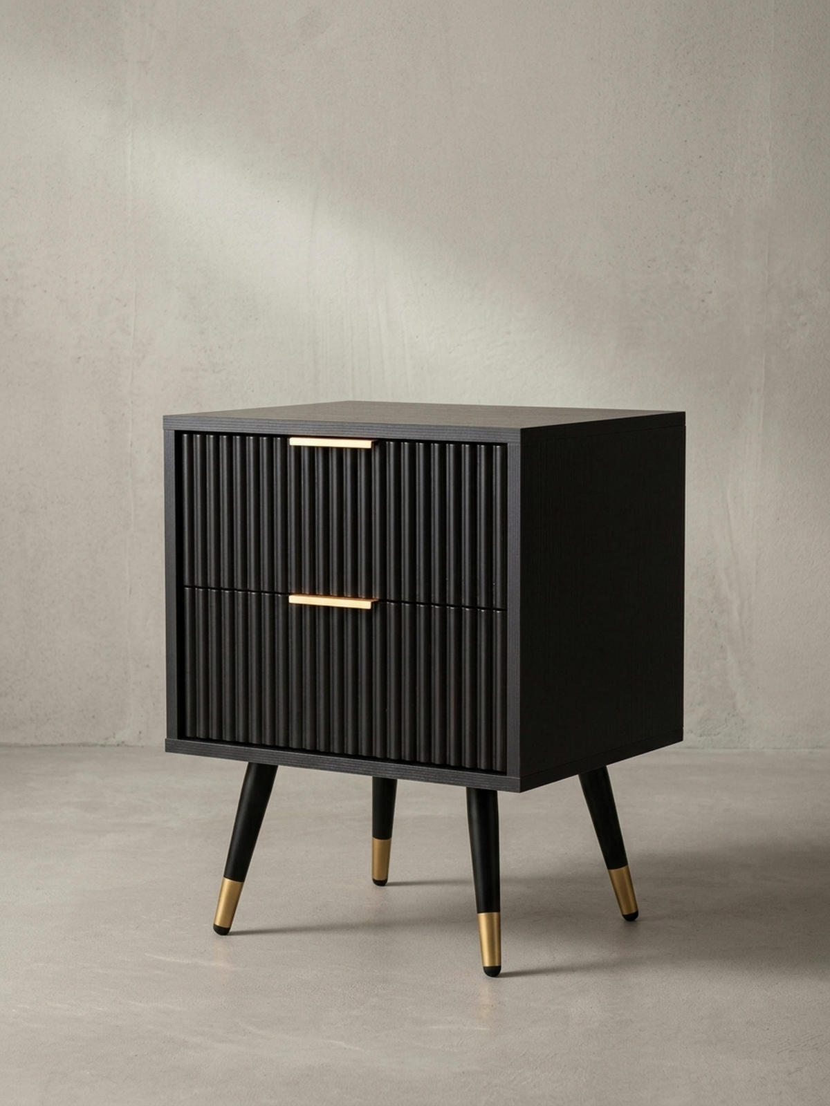 NACHTTISCH – Schwarz/Eiche-Dekor, 43,5x39x56 cm, mit Schubladen, modern - Goldfarben/Schwarz, Holzwerkstoff/Metall (44/56/39cm) - KADIMA DESIGN