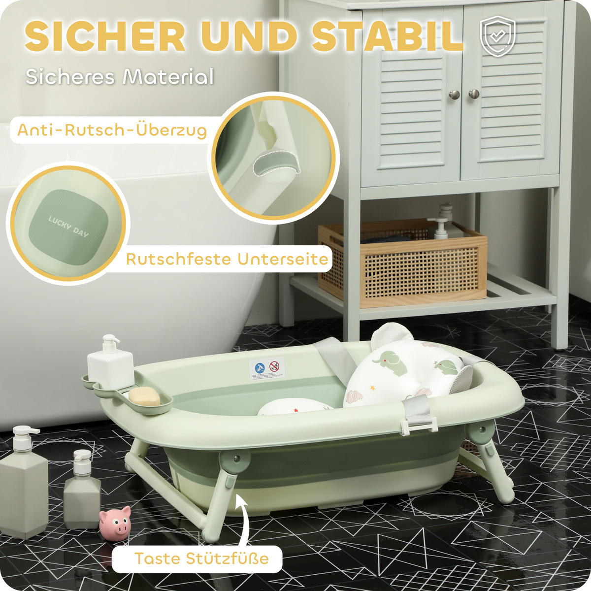 2ER -Set Babybadewanne, faltbar Baby Bathtub mit Gestell, rutschfest Babywanne - Grün, Kunststoff (53/86cm) - AIYAPLAY