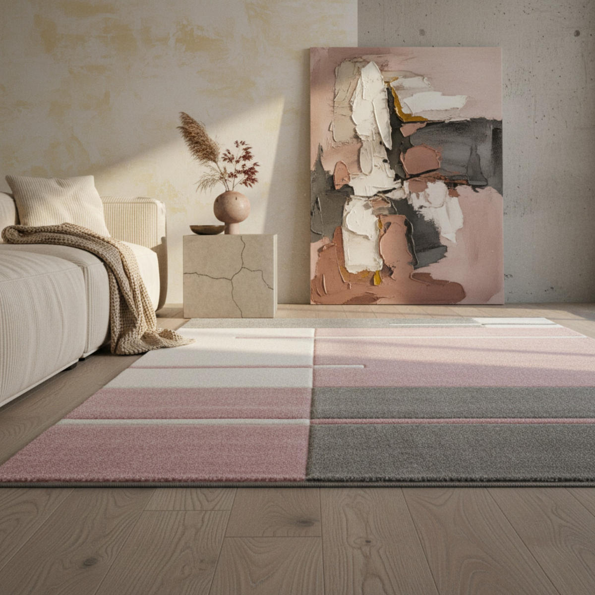 KURZFLORTEPPICH LATEMAR, kariert, Rosa, 160 x 230 cm - Rosa, Textil (230/160cm) - KADIMA DESIGN