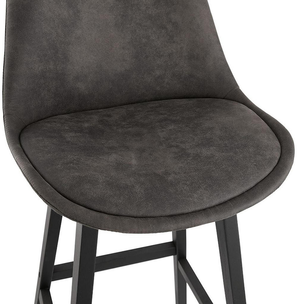 BARHOCKER Mikrofaser Massivholzbeine Sitzhöhe 66cm Skandi-Stil NIXARA MINI, Anthrazit-Schwarz 48x56x103 cm - Anthrazit/Schwarz, Eichenholz/Textil (48/103/56cm) - KADIMA DESIGN