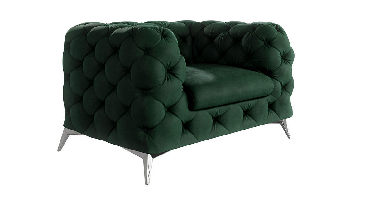CHESTERFIELD-SESSEL Laura Flasche Grün Samt - Smaragdgrün/Silberfarben, Holz/Textil (125/75/100cm) - S-Style Möbel