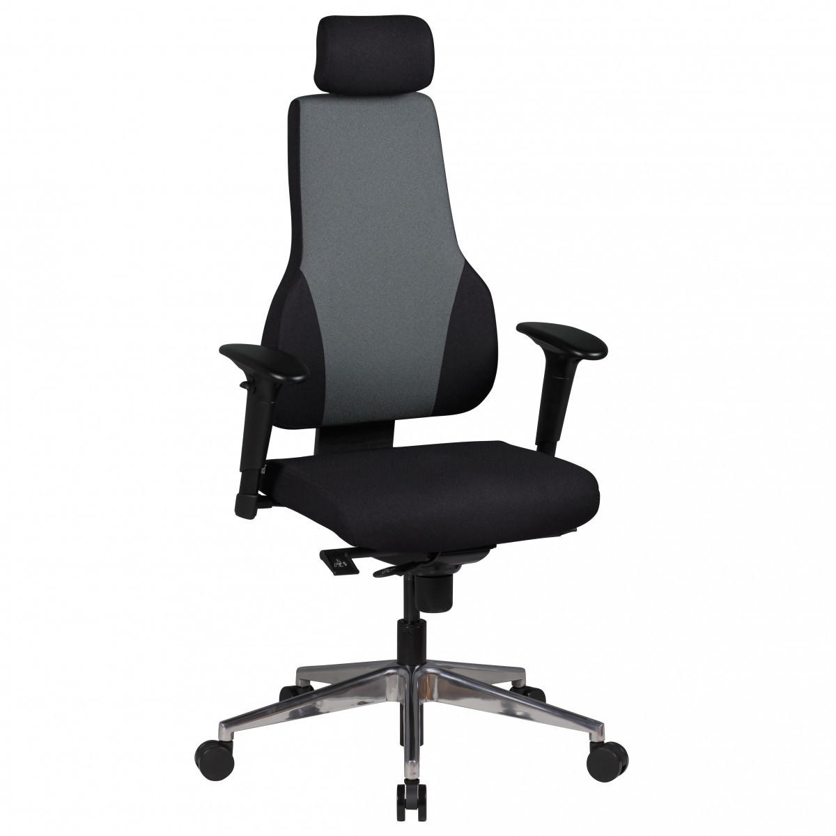 CHEFSESSEL Kunstleder mit 3-Punkt-Synchronmechanik, ergonomischer Rückenlehne, höhenverstellbarer Kopfstütze und Aluminium-Fußkreuz FABIO - Silberfarben/Schwarz, Textil (63/149/63cm) - KADIMA DESIGN