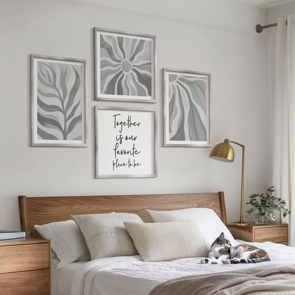 WANDBILDER 4er Set - 50x50 cm & 40x60 cm Silberner Rahmen - Illustrationen mit floralen Pastellmustern - Silberfarben, Kunststoff (50/50cm) - ArtPrintCave
