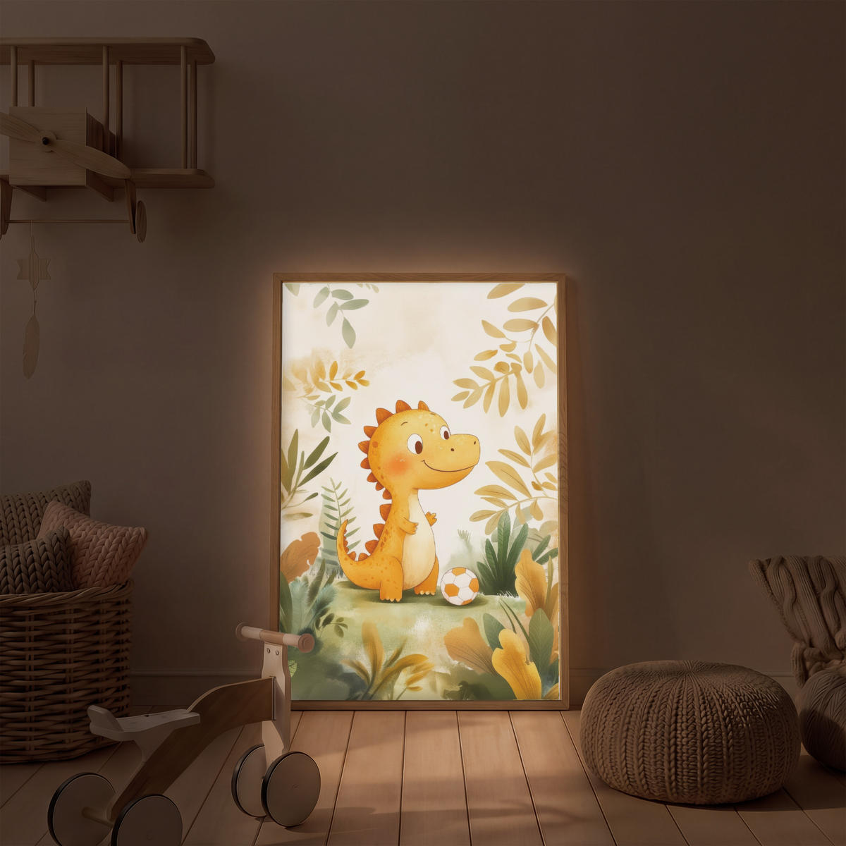NACHTTISCHLAMPE MIT AKKU Dino - Fußball - Orange 60x90 cm - Beige, Holzwerkstoff (8/60/90cm) - OnlyWow