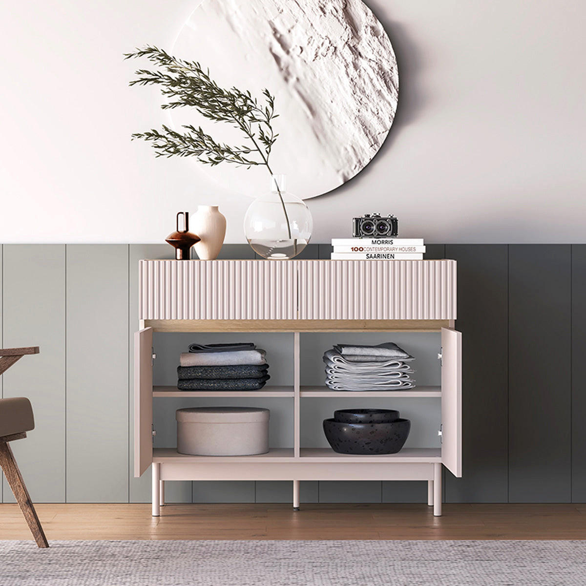 SIDEBOARD Connie Kaschmir und Holz - Beige, Holzwerkstoff (103.2/84.4/40cm) - Petits-meubles