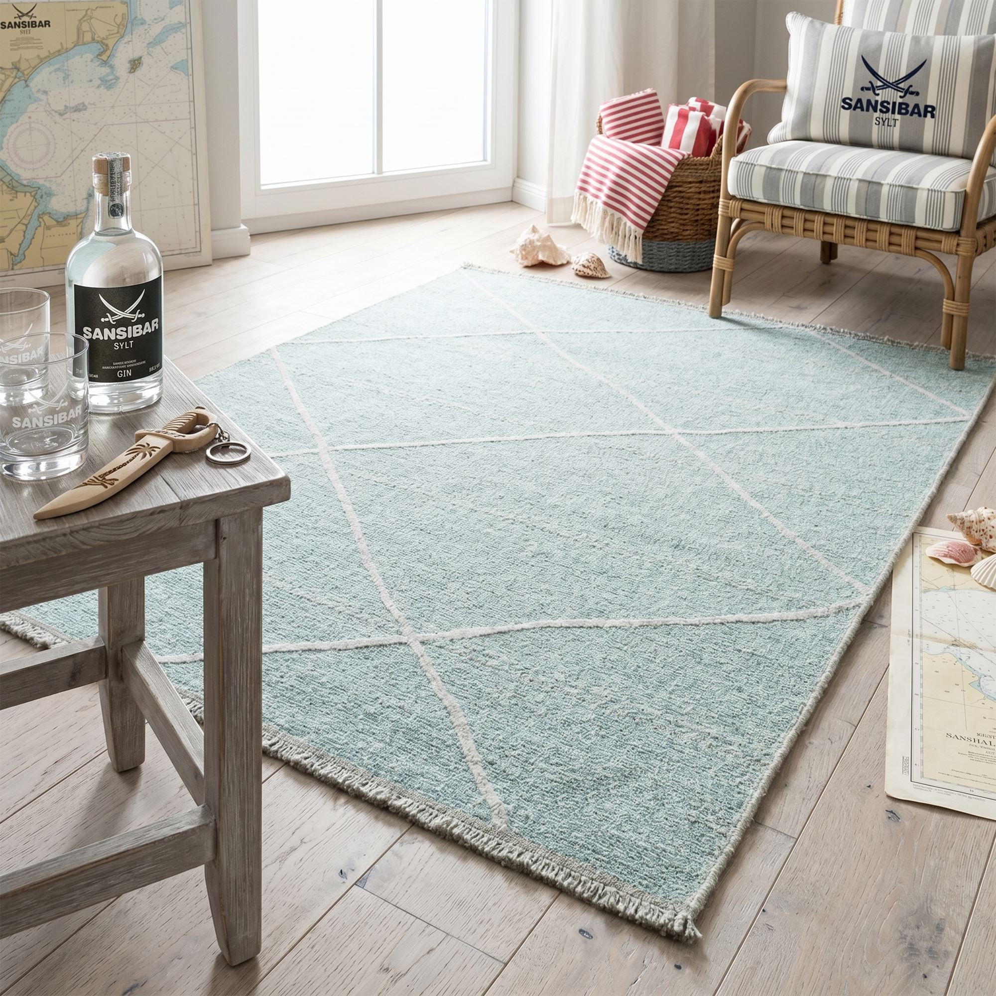FLACHWEBTEPPICH Braderup 60x100 cm - Hellblau, Textil (60/100cm) - Sansibar SYLT