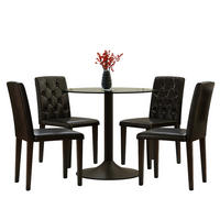 ESSGRUPPE DE-39482 5-teilig, Glastisch und 4 PU-Stühlen mit Knopfverzierung Schwarz - Schwarz, Metall (85/75/85cm) - ComfortXL