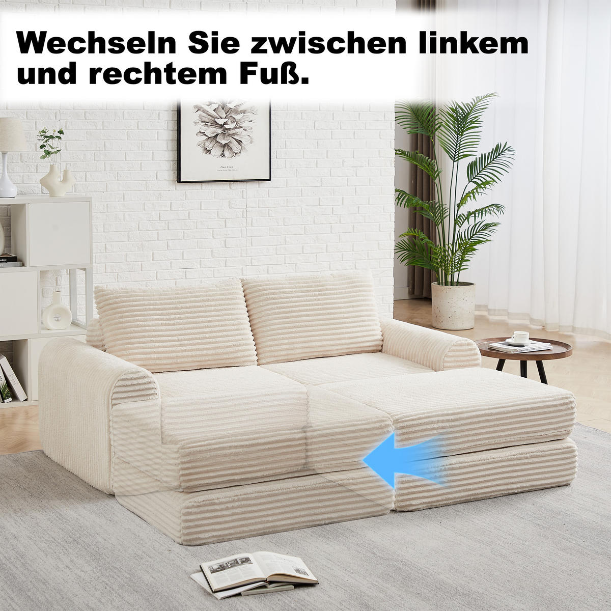 SCHLAFSOFA aus Cord mit modularem Aufbau & herausnehmbarer Fußstütze, 243/194/53 cm, Beige - Beige, Textil (243/53/194cm) - Redom