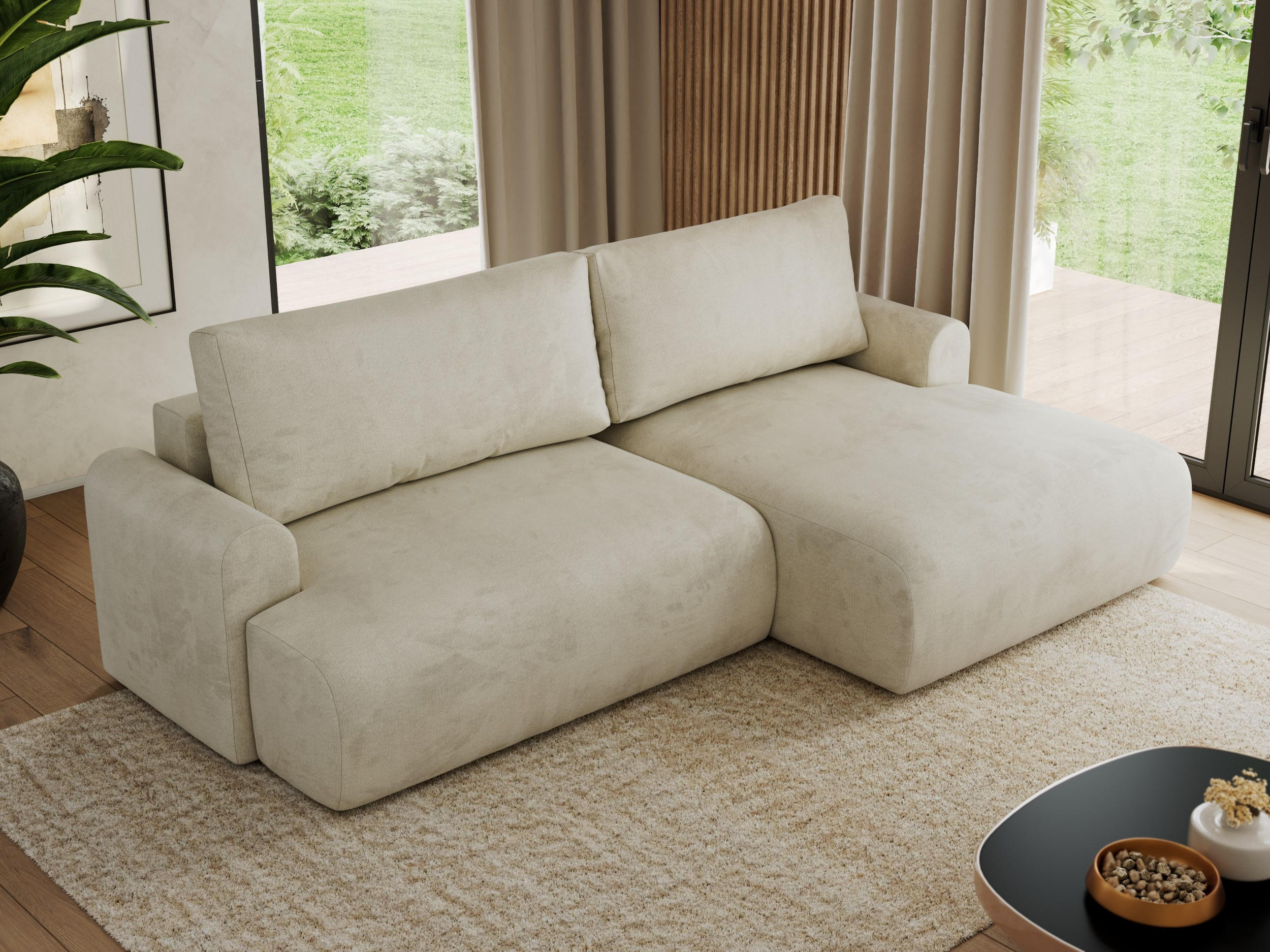 ECKSCHLAFSOFA TONO L Beige Velvet - rechts - Beige/Schwarz, Kunststoff/Textil (150/260cm) - MKS