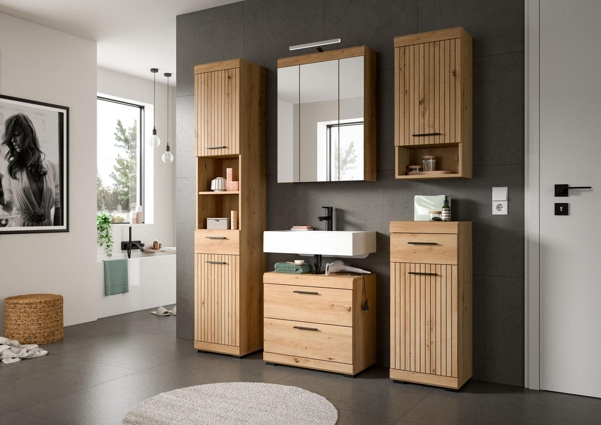 BADEZIMMER Vento 6-tlg. (B/H/T: ca. 164/191/34 cm) in Artisan Eiche /Artisan Eiche - Eichefarben, Holz (164/191/34cm)