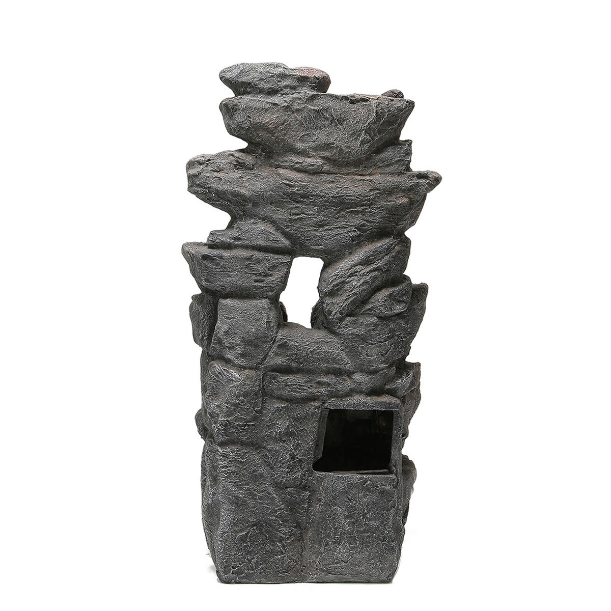 GARTENBRUNNEN, LED-Beleuchtung, Kunststein, Wasserspiel, Grau - Grau, Naturmaterialien (46/36/90cm) - FLIEKS