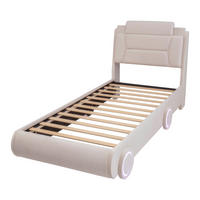 AUTOBETT 90/200 cm mit LED-Rädern, DE-41742, in Cremeweiß - Beige, Holz (90/200cm) - ComfortXL