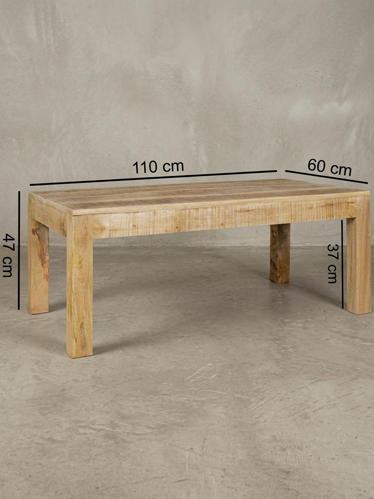 COUCHTISCH aus recyceltem Mango-Holz im Shabby-Chic Stil mit großer Tischplatte, Beige 110x60x47 cm - Beige, Holz (60/110/47cm) - KADIMA DESIGN