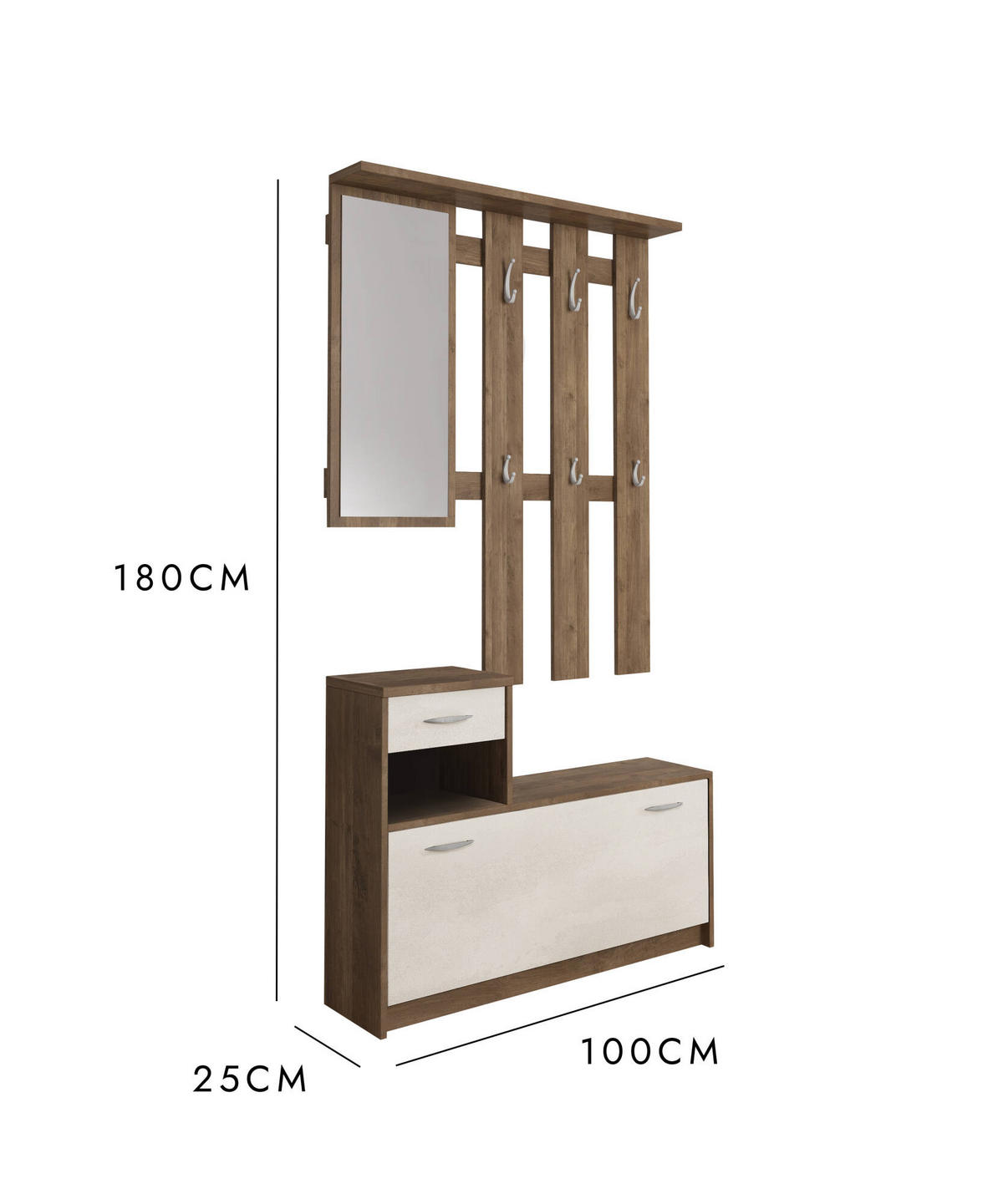 GARDEROBE Holz-Effekt Weiße Eiche 25x100h180 - Alteiche/Weiß, Holzwerkstoff (100/190/25.5cm) - DMORA
