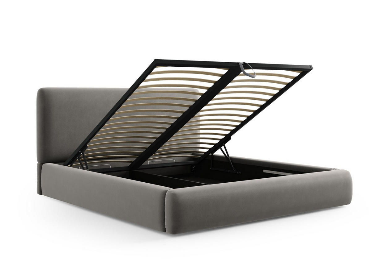 BETT mit Bettkasten und Kopfteil Colonel aus Samt hellgrau 140x200cm - Hellgrau, Textil (140/200cm) - Cosmopolitan Design