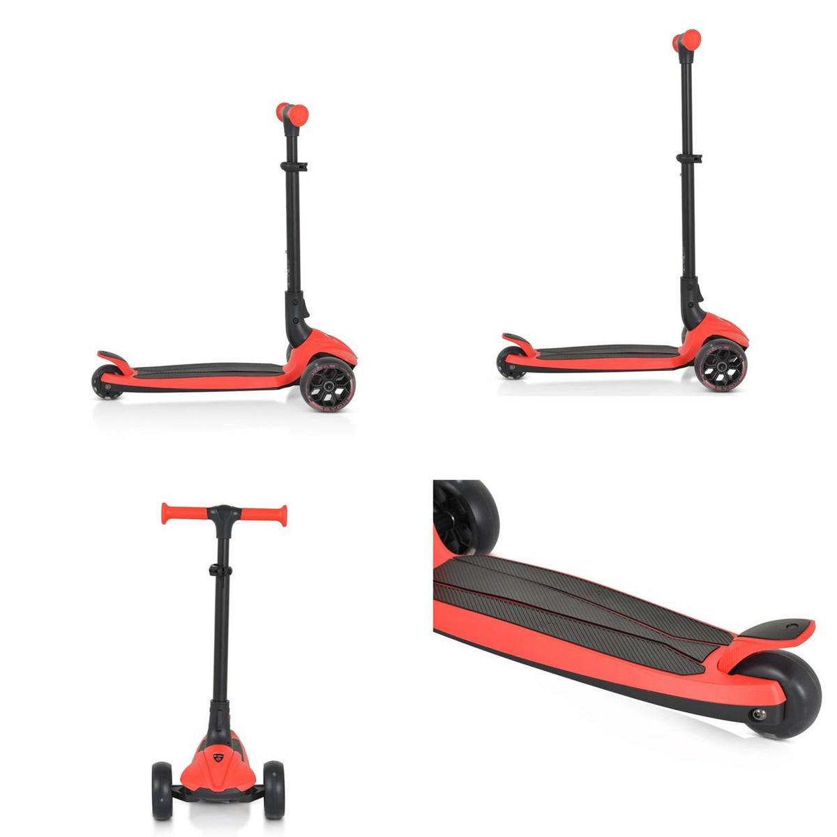KINDERROLLER Bolt rot 3 PU-Leuchträder, ABEC-9, Aluminium, Schwerkraftlenkung, klappbar - Rot, Metall (59/28/81cm)