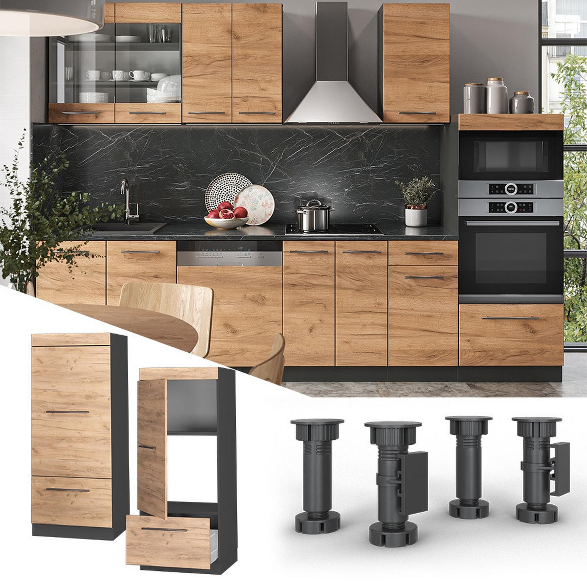 VORRATSSCHRANK Fame-Line, Goldkraft Eiche/Anthrazit, 60 cm - Honigeiche/Anthrazit, Holzwerkstoff (60/153.6/58.1cm) - Vicco