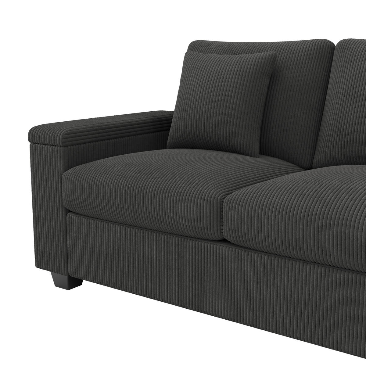 SOFA 4-Sitzer Cord Grau mit USB, USB-C und Stauraum - Grau, Holzwerkstoff/Kunststoff (299/82.7/80cm) - WISHDOR