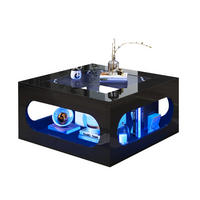 COUCHTISCH aus MDF und Glas 70x70x35 cm Schwarz mit LED-Beleuchtung, App-Steuerung und Stauraum - Schwarz, Holzwerkstoff (70/70/35cm) - Modfu