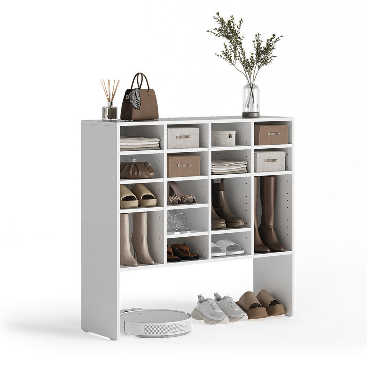 SCHUHSCHRANK Hermia, Weiß, 104.2 x 99 cm mit 16 offenen Fächern - Weiß, Holzwerkstoff (104.2/99/32.1cm) - Vicco