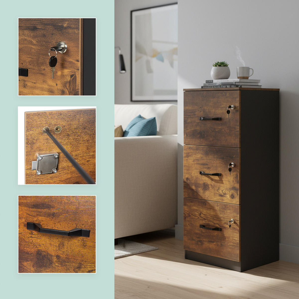 AKTENSCHRANK - Multicolor/Schwarz, Holzwerkstoff/Metall (40/103/40cm) - Relaxdays