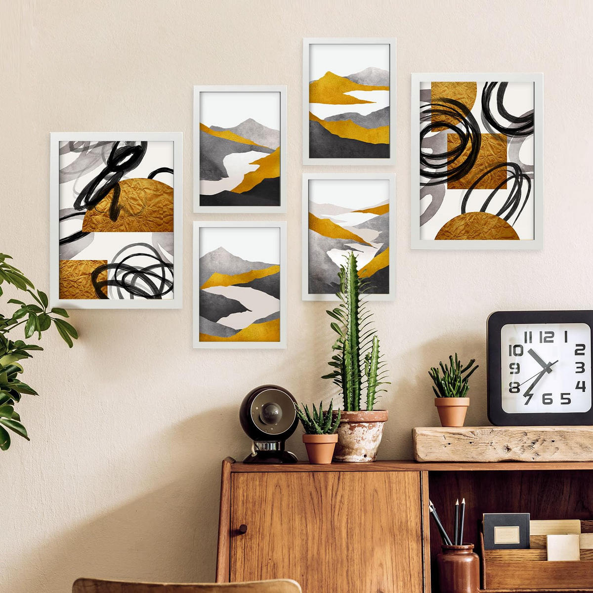 POSTER Set Mit 6 Gattung Nature 2 In Kulissen Abstracts Ästhetische Dekorative Gemälde Für Ihr Wohnzimmer, Schlafzimmer, Zuhause A3 & A4 Weißer Rahmen - Weiß, Papier (29/3cm) - Nacnic