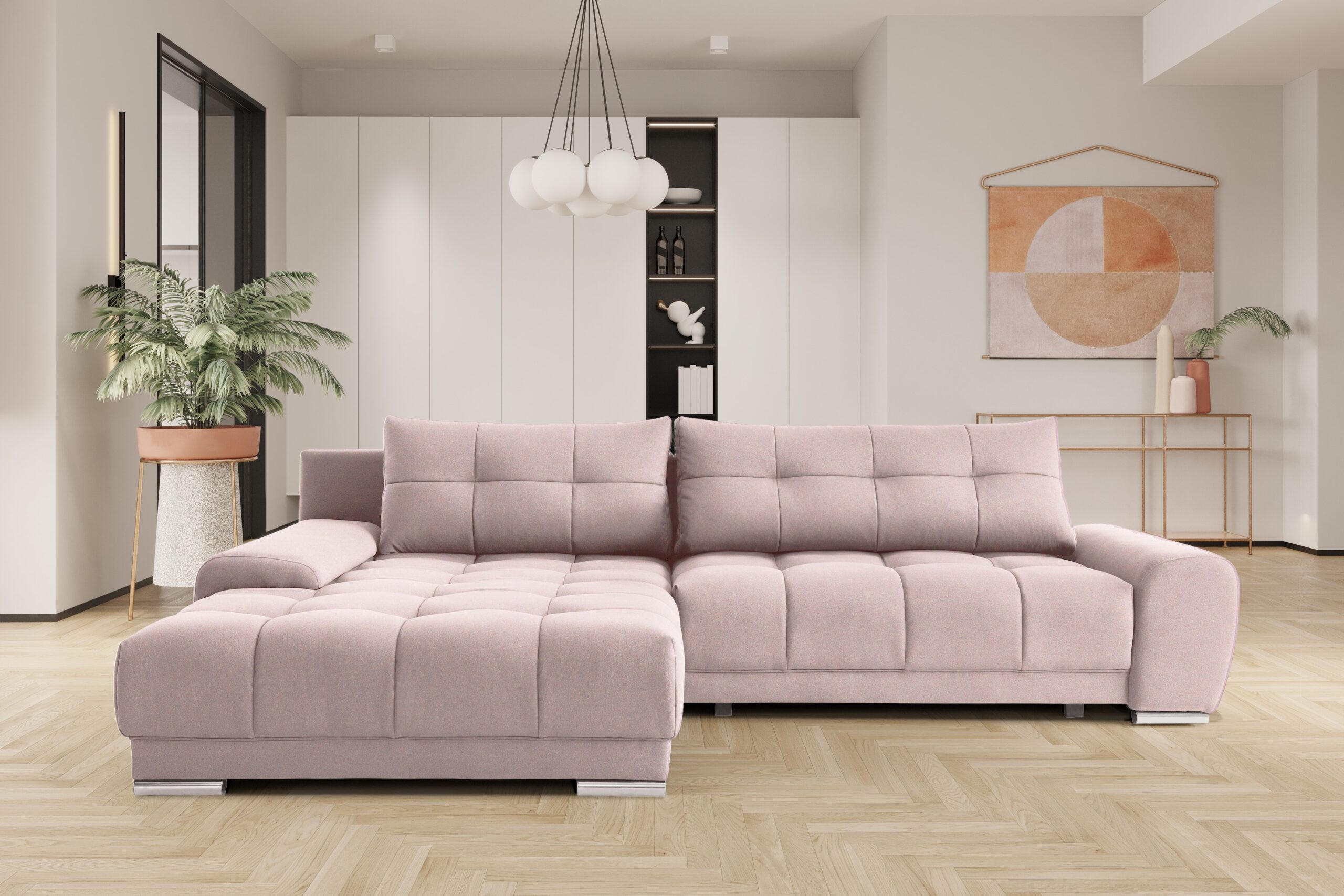ECKSOFA WAVE Mit Schlaffunktion, Stoff SORO, Rosa Links - Rosa, Holz (105/281cm) - Kaiser Möbel