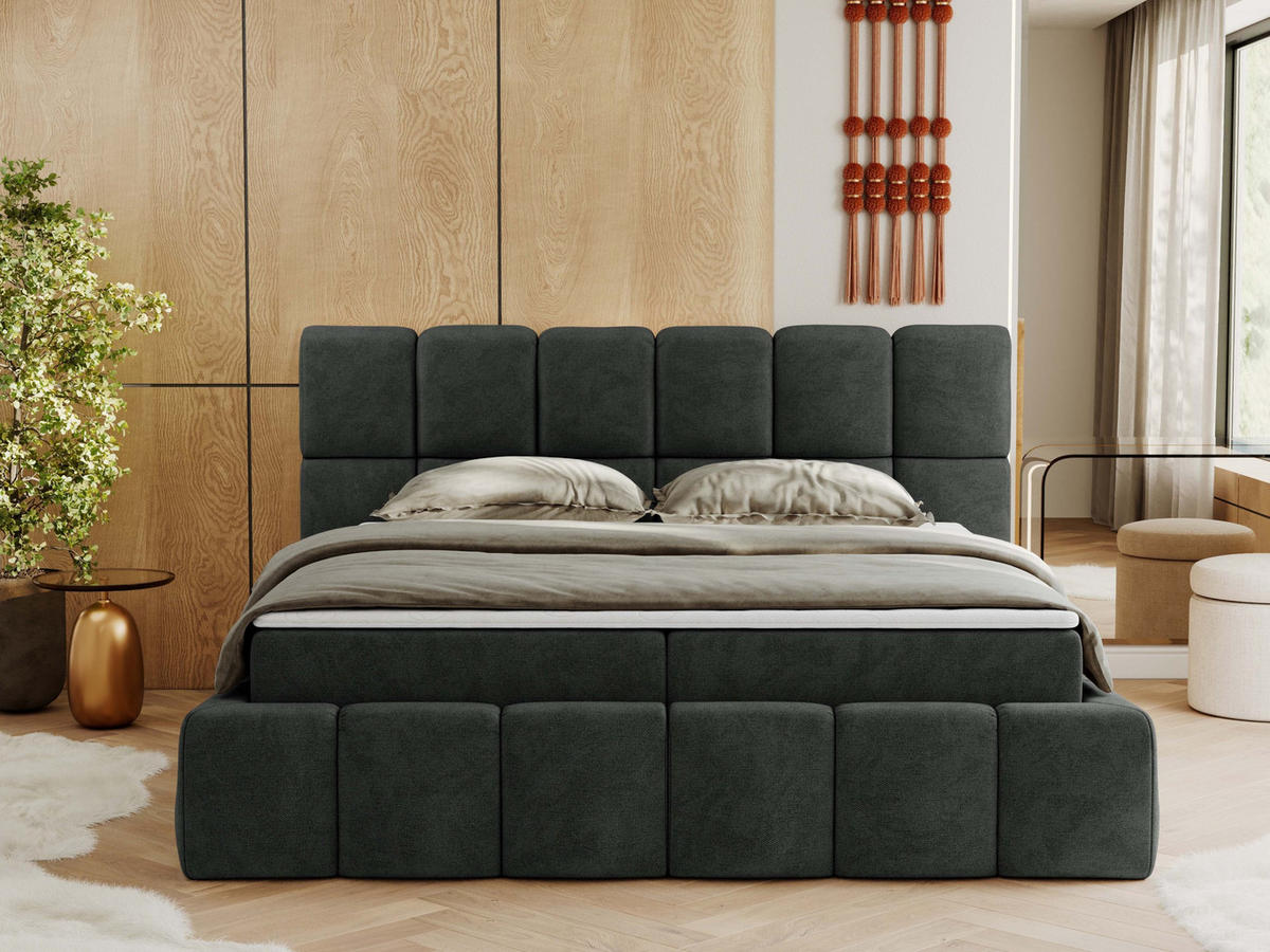 BOXBETT NIRA 140/200 - Dunkelgrau Strukture - H3 - Dunkelgrau, Holz/Textil (140/200cm) - MKS