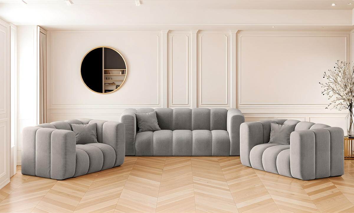 SOFAGARNITUR 2+1+1 Serie Grand Stilvol, Stoff Salvador Salvador Grau - Grau, Holz (91/70/197cm) - Kaiser Möbel