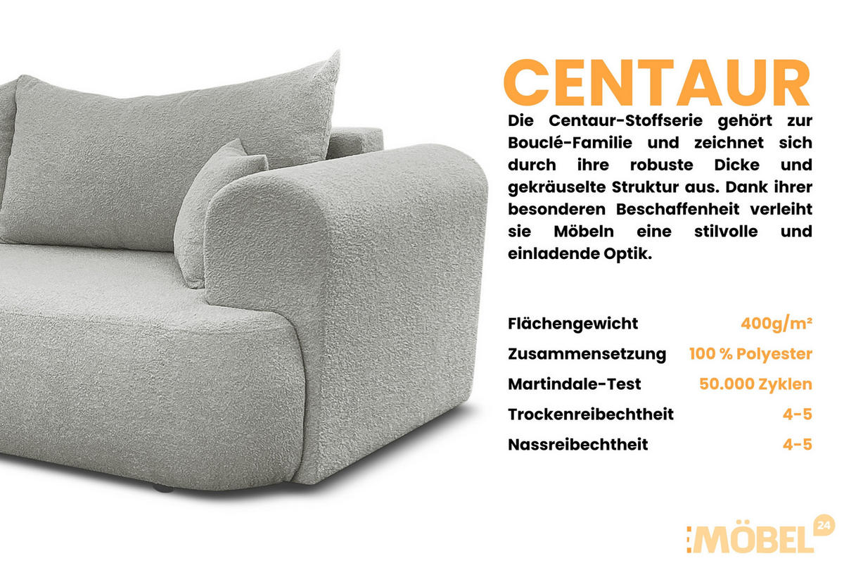 SCHLAFSOFA BRAVO 247/90 in Bouclé Hellgrau - Hellgrau, Holz/Holzwerkstoff (247/69/90cm) - Deine Möbel 24