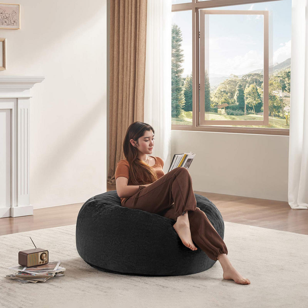 SITZSACK 90x90cm Schwamm Bequemer - Schwarz, Textil (90/21/90cm) - Raelunyi