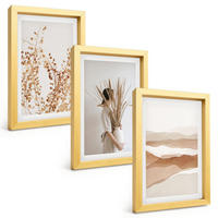 BILDER SET 3er Set - 20x30 cm Goldrahmen - Rustikale Boho-Blumenmotive - Goldfarben, Kunststoff (20/30cm) - TULUP