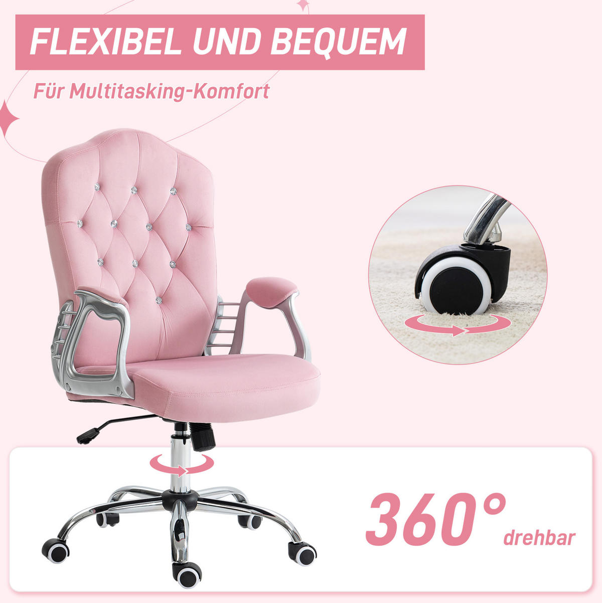 DREHSTUHL 61/61/104-114 cm in Pink mit Wippfunktion und Höhenverstellung - Pink, Kunststoff (61/114/61cm) - Flora Grace