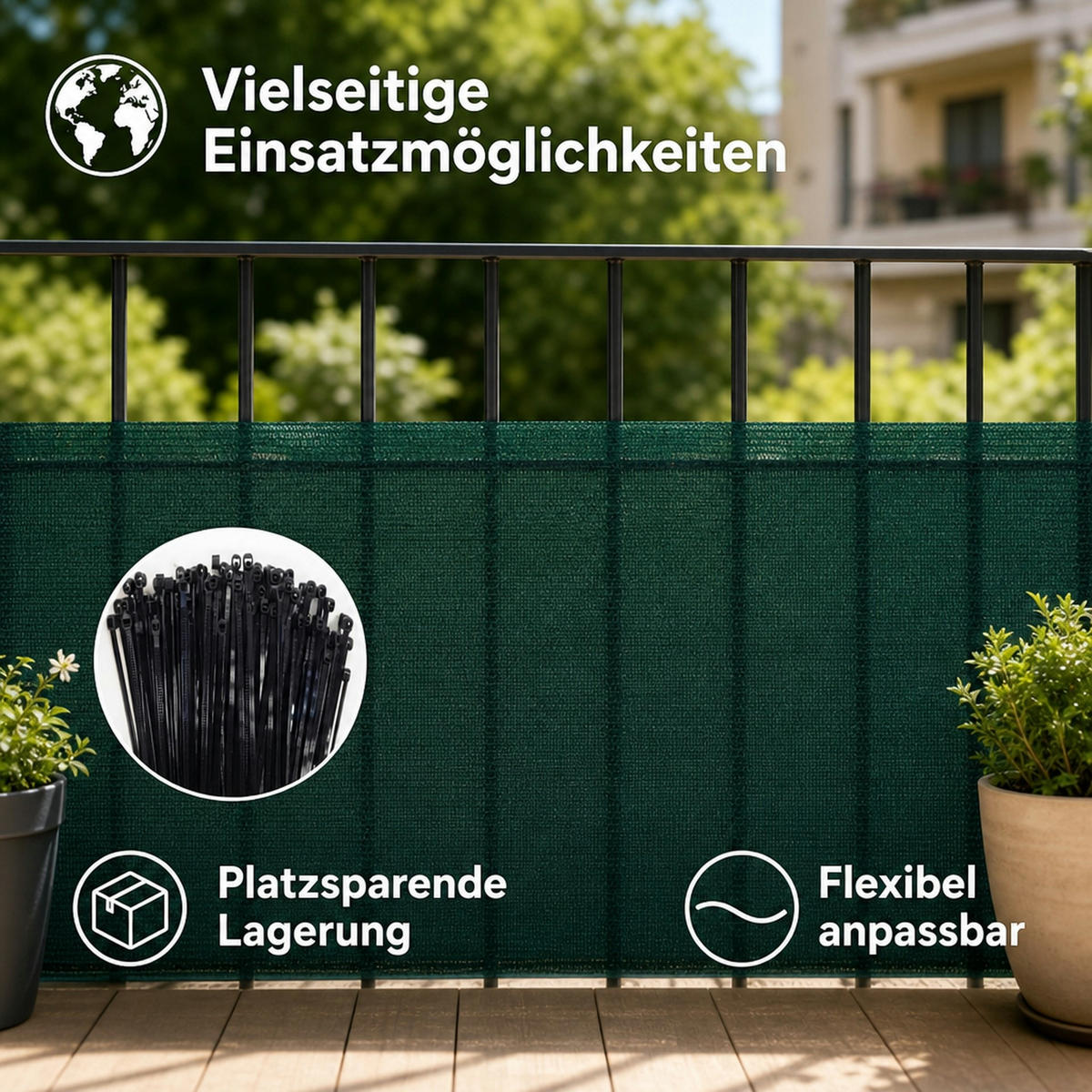 SICHTSCHUTZNETZ - Dunkelgrün, Kunststoff (200/200cm) - KLASEBO