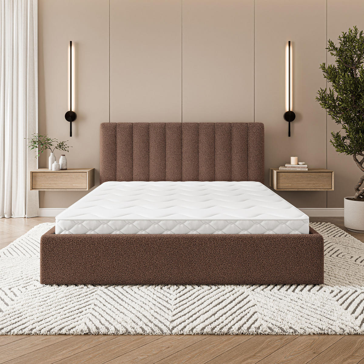 POLSTERBETT DEMERA Q 180x200 cm mit Bettkästen - Braun - Braun, Holz (180/200cm) - MASSENO