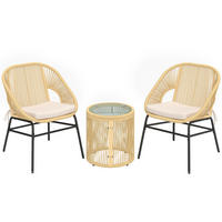 BISTROSET 3-teilig aus Stahl PE-Rattan Beige - Beige/Schwarz, Textil/Metall - Outsunny