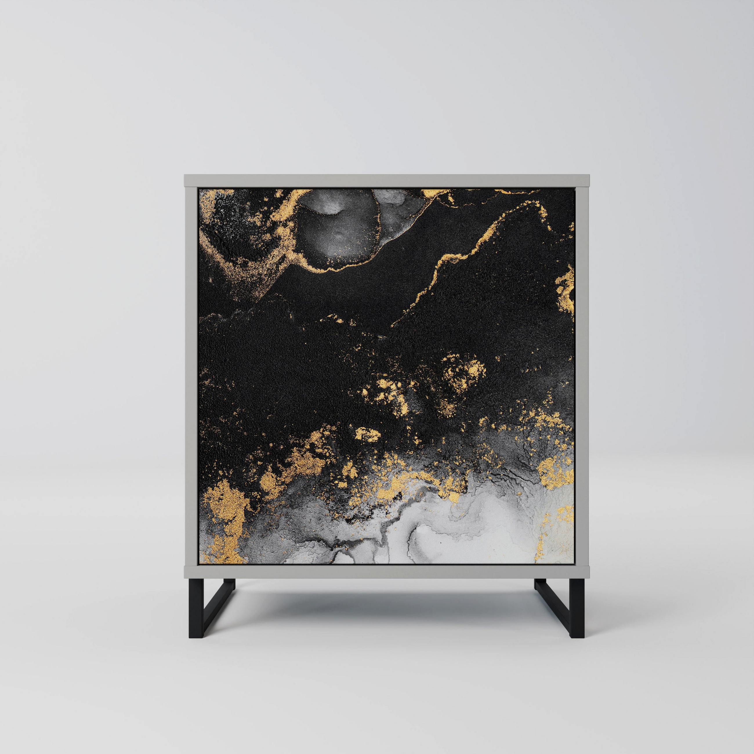 SIDEBOARD MARBLE OF TOMMORROW, Grau, 57,5x42x67,5 cm, Schwarze Metall-Rahmenfüße - Multicolor/Schwarz, Holzwerkstoff/Metall (57.5/67.5/42cm) - SpaceRebels