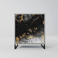 SIDEBOARD MARBLE OF TOMMORROW, Grau, 57,5x42x67,5 cm, Schwarze Metall-Rahmenfüße - Multicolor/Schwarz, Holzwerkstoff/Metall (57.5/67.5/42cm) - SpaceRebels