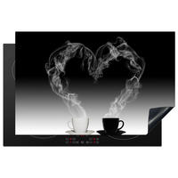HERDABDECKPLATTE Kaffee - Herz - Schwarz und weiß - Tassen 81x52 cm - Weiß, Kunststoff (81.6/0.2/52.7cm) - MuchoWow