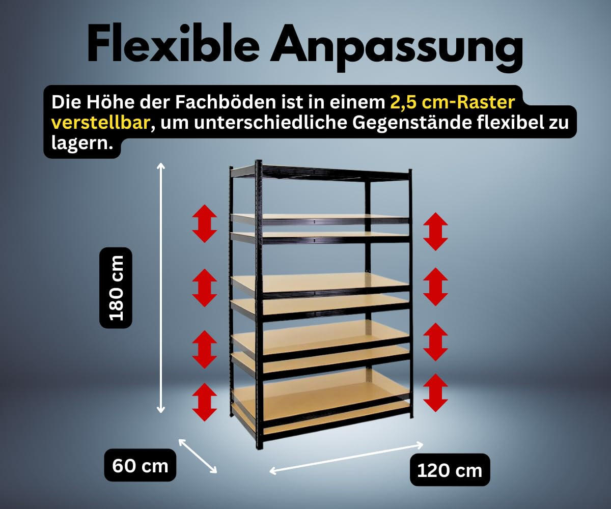 SCHWERLASTREGAL Taurus 180x120x60 cm Fachlast 175 kg Schwarz - Schwarz, Metall (120/180/60cm) - PROREGAL