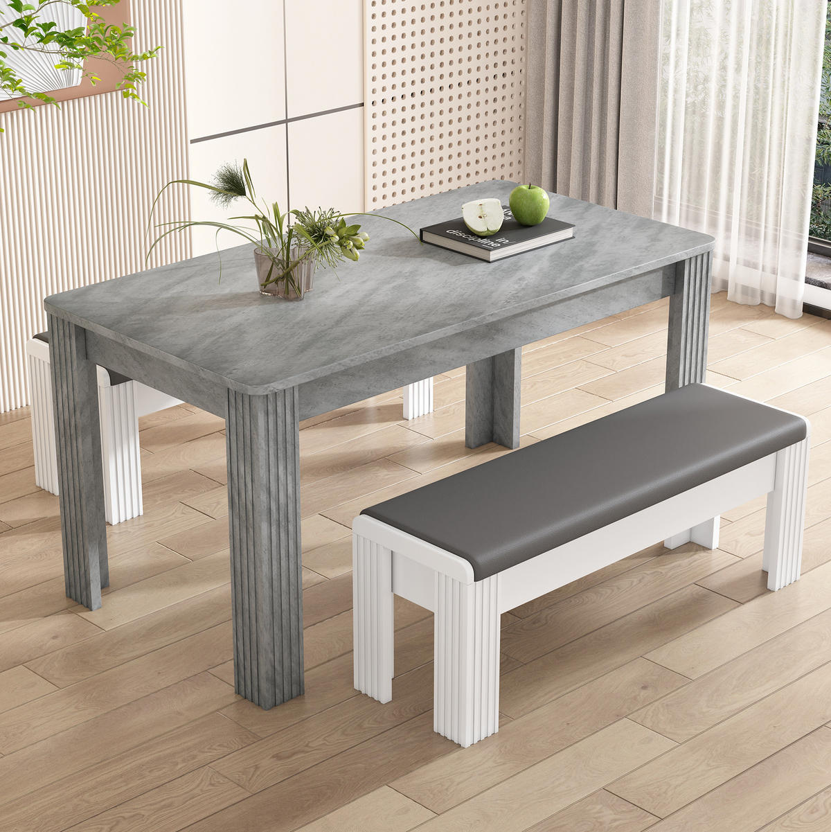 ESSTISCH rechteckig mit vier Beinen Holzoptik Grau - Grau, Holzwerkstoff (116/65/75cm) - Meubliv