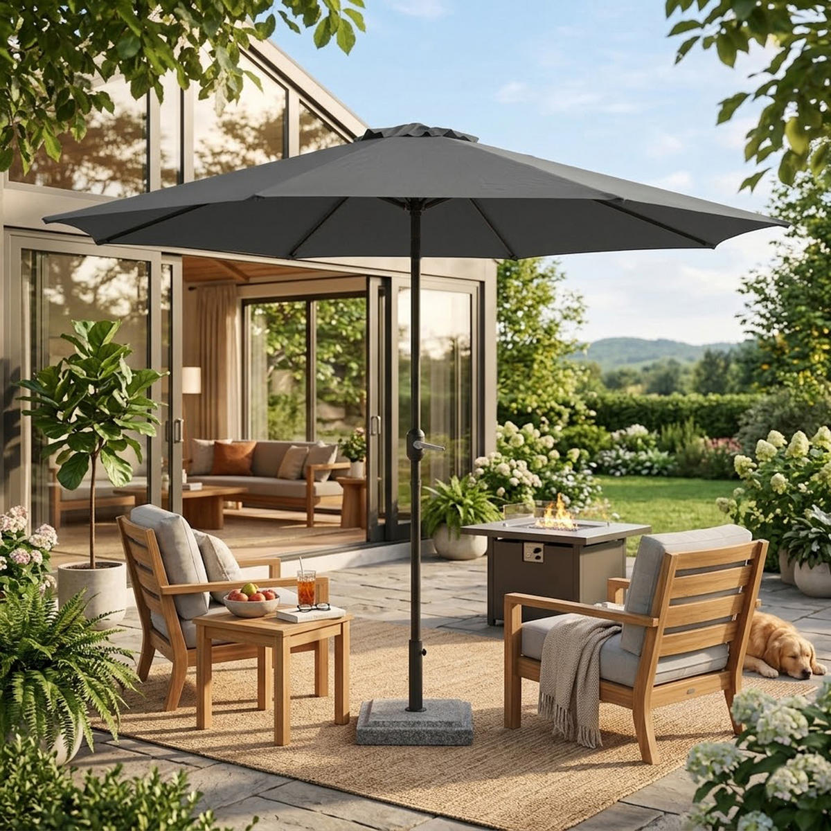 MARKTSCHIRM Macclesfield - grauer Gartenschirm für 300cm Sonnenschutz mit Kurbel und Knick - BxTxH: 300x300x240 cm - Grau, Metall (300/300cm) - TPFGarden