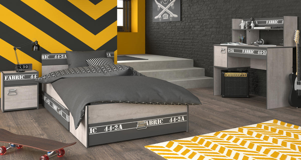 KINDERZIMMER Set 3-tlg mit Schreibtisch Bett 90x200 Nachttisch - Chromfarben/Eschefarben, Holzwerkstoff/Kunststoff (108/114/114cm) - Parisot Meuble