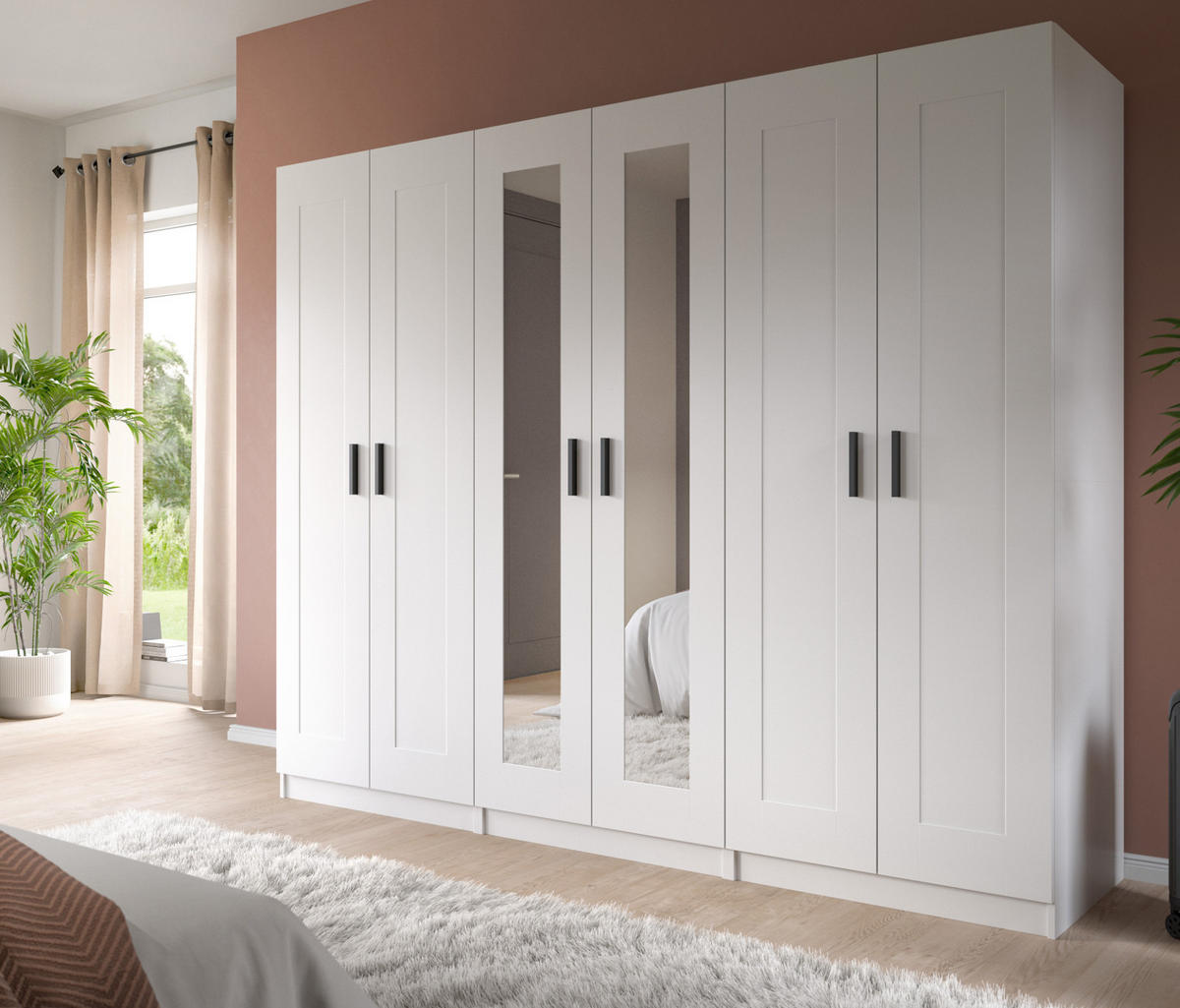 KLEIDERSCHRANK in weiß 160 x 194 cm, Drehtürenschrank 4-türig skandinavisch - Schwarz/Weiß, Holzwerkstoff/Kunststoff (160/194/56cm) - Inn.Furn