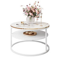 COREIL MARMUR runder Couchtisch mit Ablage Weiß / Carrara Marmor - Weiß, Holzwerkstoff (70/70/49cm) - Lookway