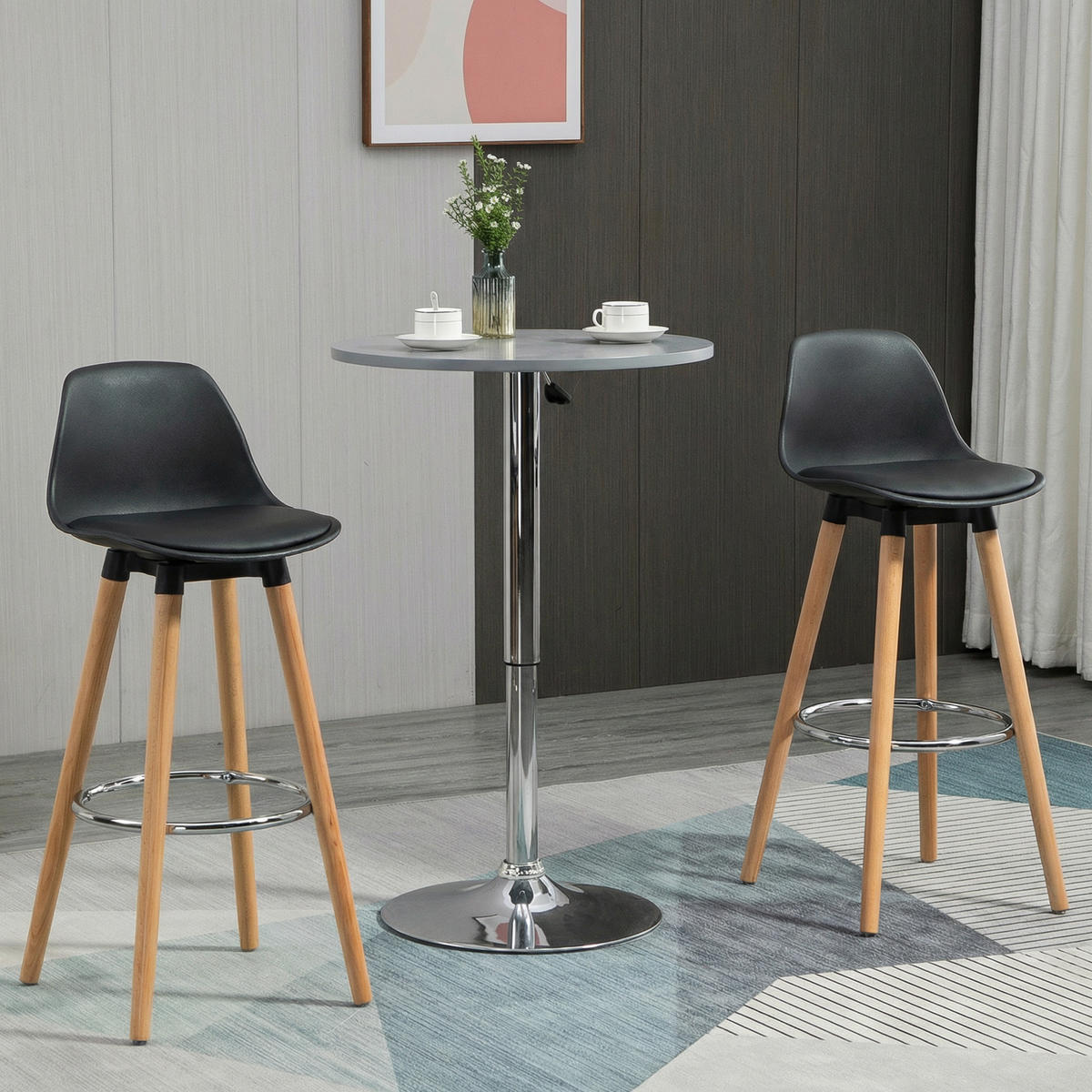 BARHOCKER-SET 2 TLG. Natur, Schwarz 43/43/91 cm - Buchefarben/Schwarz, Kunststoff/Buchenholz (43/91/43cm) - HOMCOM