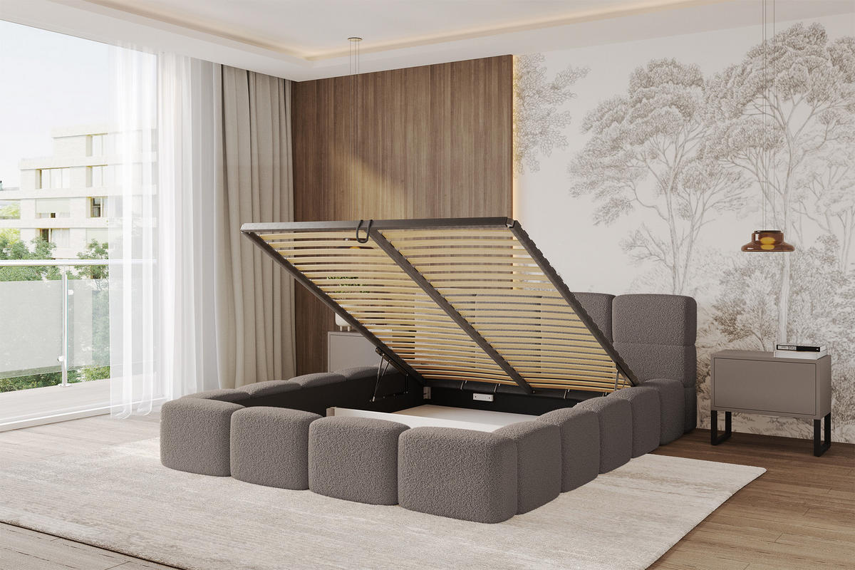 POLSTERBETT mit Bettkasten und Lattenrost, Bett mit Matratze H3/H4, Kopfteil, Boxbett, Doppelbett mit Stauraum - NATA-v1 160x200 Braun - Braun, Holzwerkstoff/Textil (160/200cm) - ALTDECOR