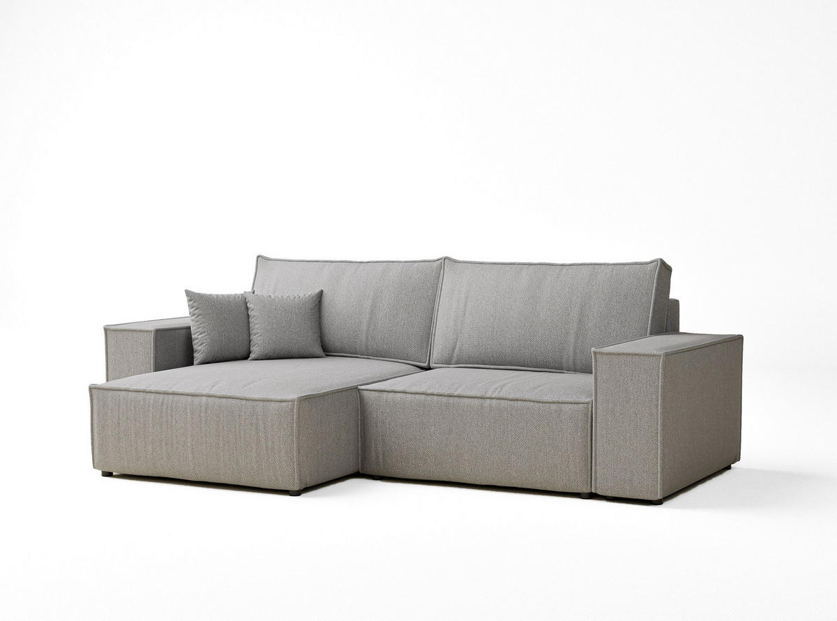 ECKSOFA MIT SCHLAFFUNKTION Zaya Hellgrau Webstoff - Hellgrau/Schwarz, Holz/Holzwerkstoff (255/148cm) - Maison de Reve