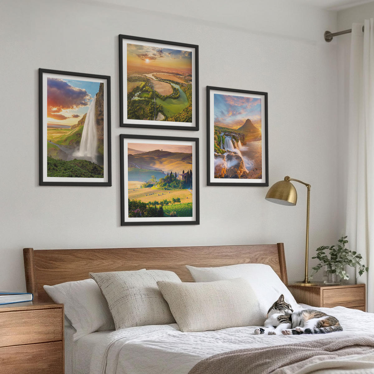 BILDER SET 4er Set - 50x50 cm & 40x60 cm Schwarzer Rahmen - Italienische Sonnenuntergänge - Schwarz, Kunststoff (50/50cm) - TULUP