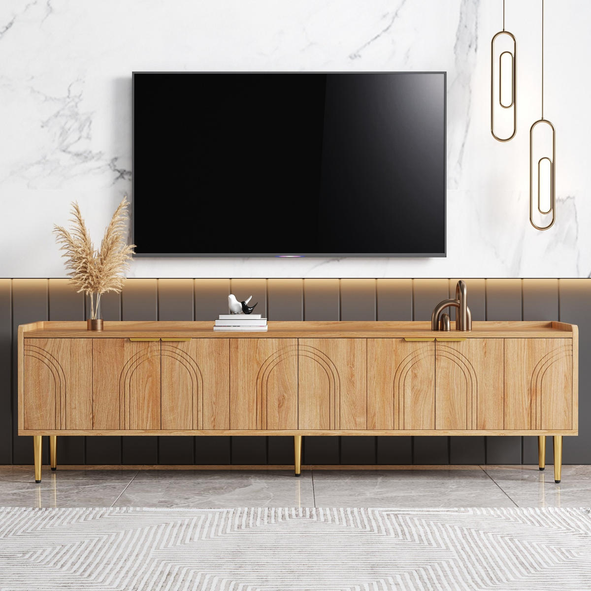 TV-LOWBOARD in Natur mit 3D-Türen und Kabeldurchführungen 170/35/47.5 cm - Naturfarben, Holzwerkstoff (170/47.5/35cm) - Redom